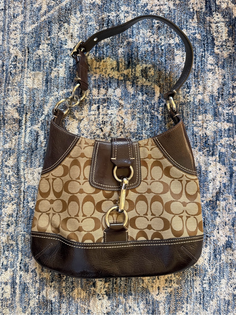 VINTAGE Coach Hampton Signature Shoulder Hobo Bag F06K 10242 Jacquard/Leather